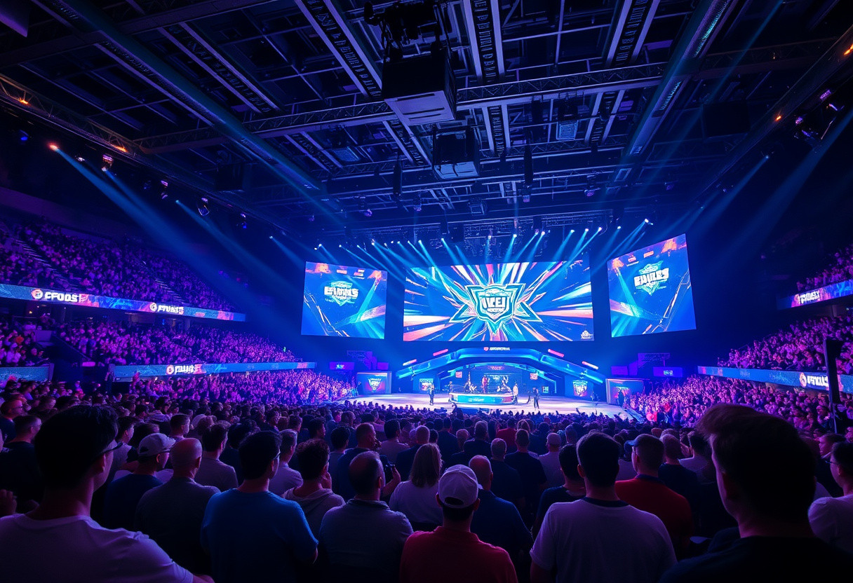 Publik som ser på en esportturnering i en arena